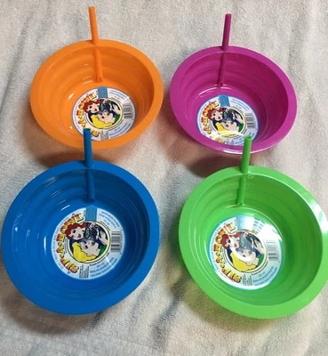 Set 4 Sip-A-Bowl 22oz- Built In Straw - Made USA Soup Cereal Ice Cream Sippy - Image 1 of 4
