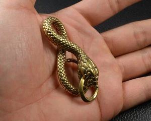 Handmade Brass Snake Python,DIY Key Ring Clip Keychain,Unique Pendant, gift - Picture 1 of 7