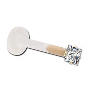 Micro Labret Bioflex Zirkonia eckig 2mm gekratzt 14 Karat Gold - Bild 1 von 1