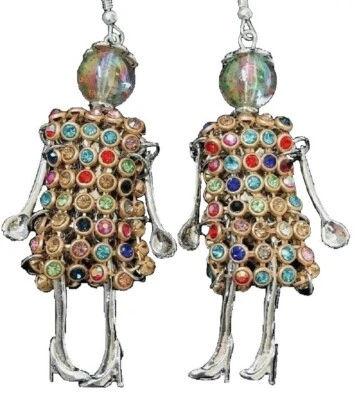 US Seller Betsey Johnson Crystal Doll Gold Dangle Earrings Fashion Jewelry  - Image 1 of 4