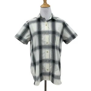 Eddie Bauer Shirt Womens M Medium White Grey Plaid Adventure Button Classic Fit - Picture 1 of 13