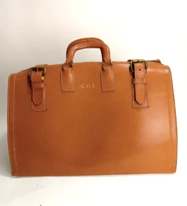 Vintage Brown 6 oz Top Grain Cowhide Bag Lock & Key travel /Theater No 1002-20 - Picture 1 of 15