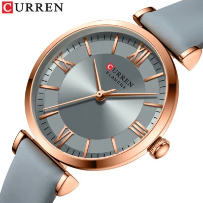 CURREN Girls Watch Roman Numerals Leather Strap Wristwatch Women Sport Watches - Image 1 of 4