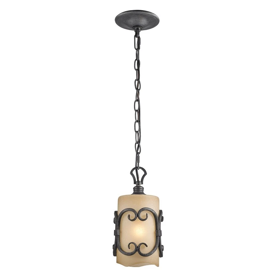 Golden Lighting Madera Black Iron Toscano Glass Mini Pendant