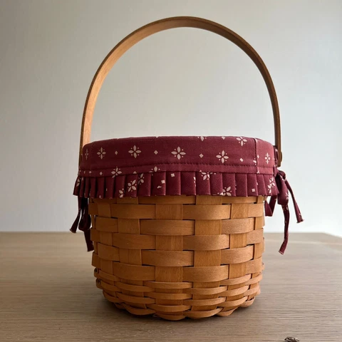 Summer Longaberger Red Cloth Small Circular Handwoven Picnic Basket “HLX 1998” Cover