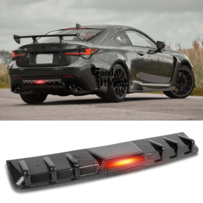 For Lexus RC-F RC300 RC350 Carbon Fiber Rear Bumper Diffuser Lip W/Red LED Light - Image 1 of 4