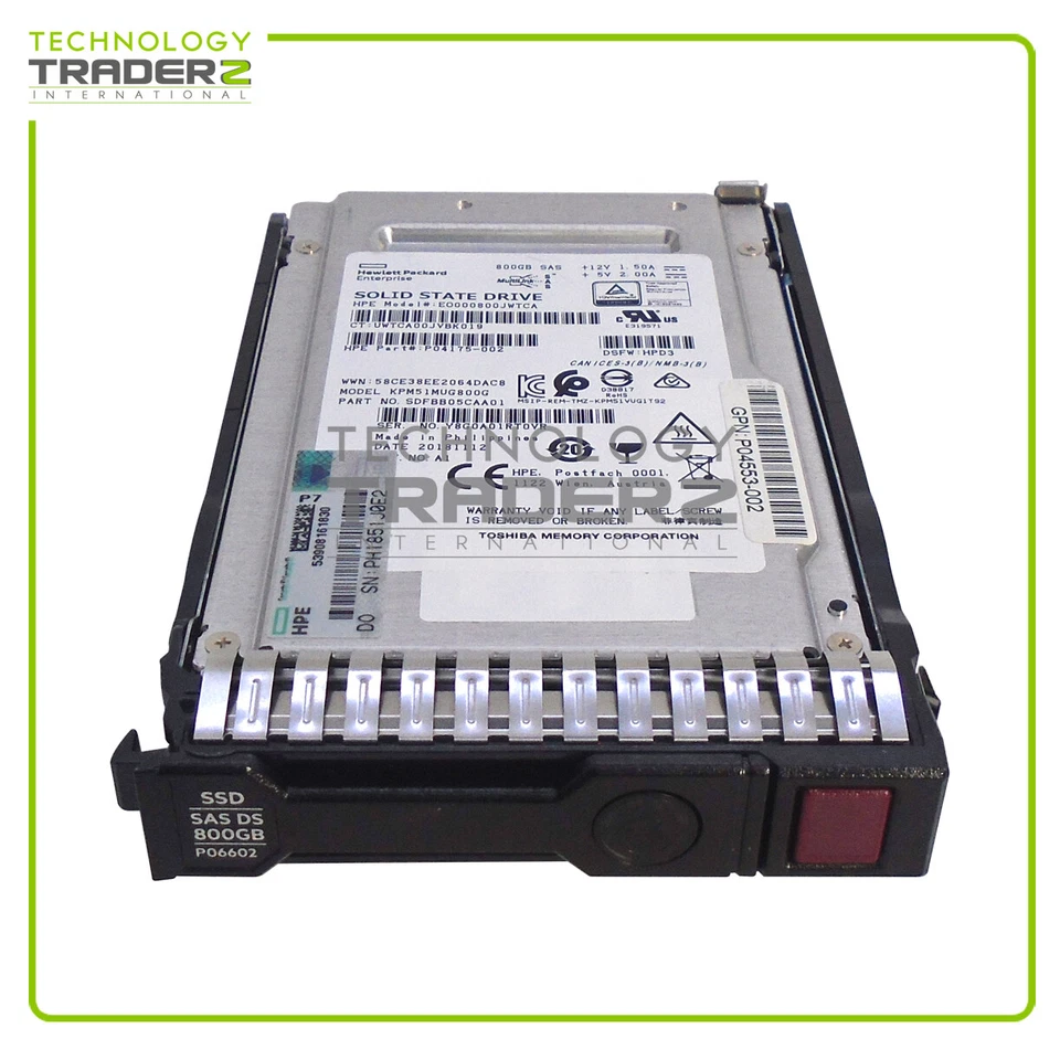 P04543-B21 HPE 800GB SAS 12G Write Intensive 2.5 SC DS SSD P06602-001 P04175-002 - Image 1 of 1
