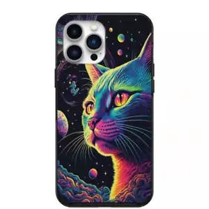 Colorful Cosmic Cat Phone Case for iPhone 7 8 X XS XR SE 11 12 13 14 Pro Max Min - Picture 1 of 31