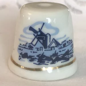 Vintage Thimble collectable White with Picture of farm and windmill Great Gift - Picture 1 of 12
