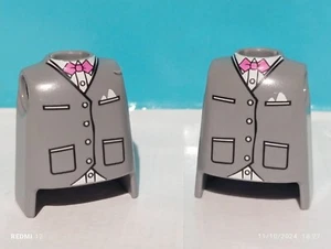 PLAYMOBIL X2 CUERPOS GRISES CHAQUETA PAÑUELO CAMISA PAJARITA ROSA VICTORIANO - Picture 1 of 1