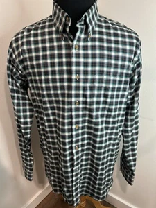 Allen Edmonds Men's Large Navy Teal White Plaid Long Sleeve Button Down Shirt - Picture 1 of 4