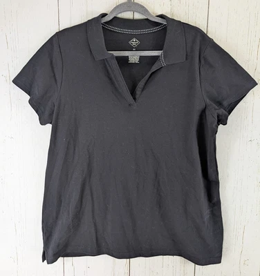 St Johns Bay Plus Size 0X Womens Black Short Sleeve Polo Cotton Top - Image 1 of 4