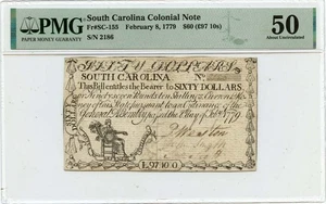 1779 February 8, $60 South Carolina Colonial Note FR#SC-155 PMG AU50 Coram - Picture 1 of 2