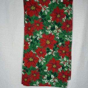 Vintage Handmade Poinsettia Christmas Tablecloth 52” X 57” Holiday Festive Retro - Picture 1 of 9