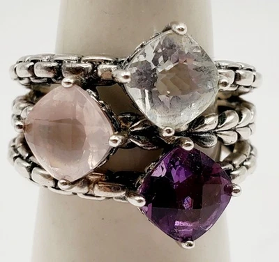 JAI John Hardy Sterling Silver 925 Amethyst Rose Quartz & Topaz Ring Sz 8.75 - Image 1 of 4