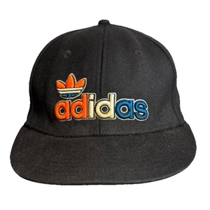 Vintage 1980’s Black Adidas snap back baseball hat Red/Orange White Blue Stitch - Picture 1 of 8
