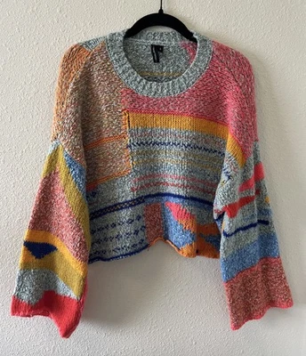 Moon & Madison Sweater Women's Sm Cropped Bell Sleeve Artsy Boho Hippie Cottage - Image 1 of 4