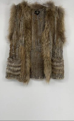 Chaleco de punto métrico para mujer gris tostado piel de conejo sin mangas frente abierto talla mediana Foto 1 de 4