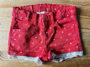 H&M Girl Lace Stretch Adjustable Elastic Waist Shorts Cotton Red Anchors 5-6Y - Picture 1 of 4