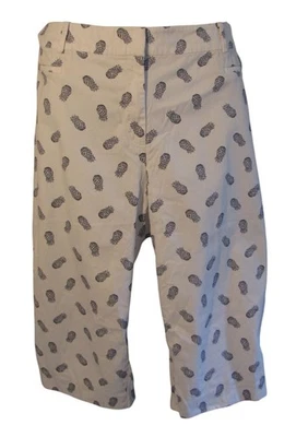 Talbots 20W 20 The Perfect Crop Pants White Navy Blue Pineapples Capris - Image 1 of 3