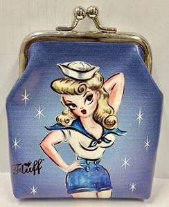 Coin Purse Wallet Fluff Kiss-lock Retro Sailor Cherry Cupcake 3.50"x4.50" Acme - Picture 1 of 1