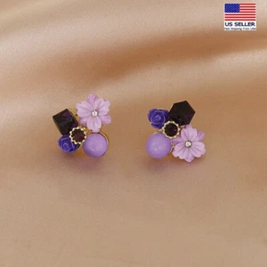 Gorgeous Women 925 Sterling Silver Earrings Elegant Amethyst Rose Flower 1568 - Picture 1 of 5