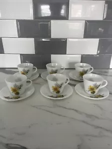 Vintage Pyrex Set of 6 Autumn Glory Tea Cups 6 Saucers - Picture 1 of 6