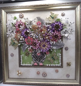 ARTE DE JOYERÍA - Hermosos diamantes de imitación, esmalte, flores de perlas de imitación, tres mariposas - Imagen 1 de 16