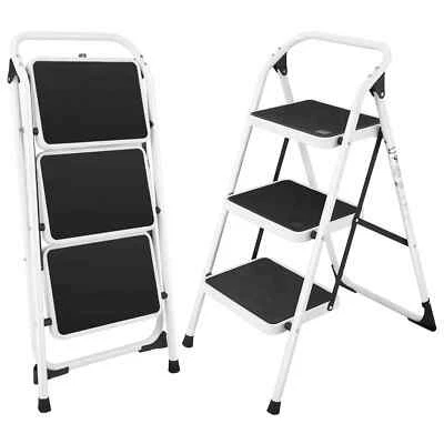 Lightweight 3-Tread Step Ladder Folding Non-Slip Stool Kitchen Garage Workshop - image 1 of 4