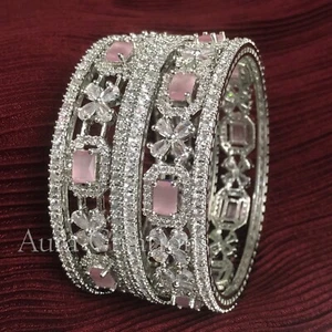Indian Silver CZ Bangle/Bracelet American Diamond Bangles/Women Jewelry Set of 6 - Picture 1 of 9