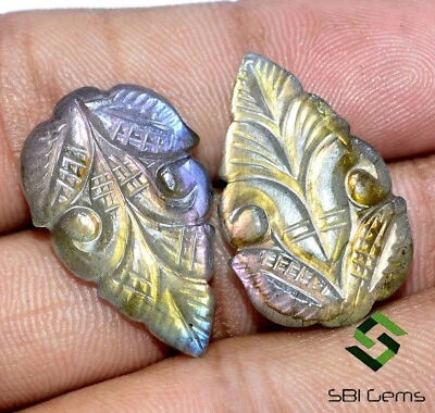 28.83 Cts Natural Labradorite Handmade Carving Pair 25x16 mm Loose Gemstones - Image 1 of 4