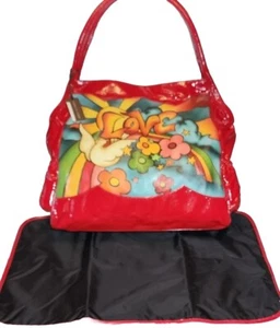 RARE ISABELLA FIORE RED TATTOO DOVE RAINBOW TRAVEL XLG HOBO SHOULDERBAG $795 - Picture 1 of 24