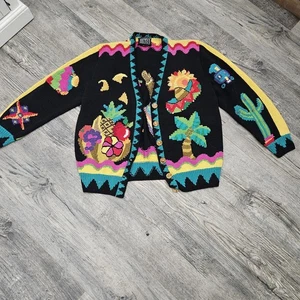 Berek Marta D Pullover groß handgestrickt Kaktus Sombreros Palmen Obst - Bild 1 von 11