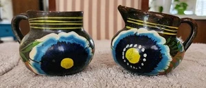 2 Mexikanische Volkskunst Terrakotta Keramik Handbemalt Blumen Knospe Vasen Vintage - Bild 1 von 10