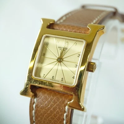 [N.COMO NUEVO] HERMES HH1.201 H Reloj Esfera Naranja 21mm Cuarzo Damas Dorado De JAPÓN Foto 1 de 4