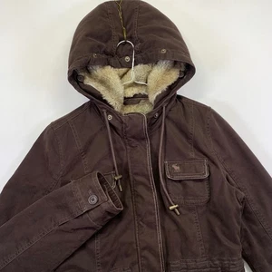 Vintage Y2k Abercrombie & Fitch Womens Brown Fur Lined Hooded Jacket Large - Picture 1 of 17