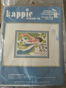 Cross Stitch Materials Lot Unopened Kappie Olympic Swimmer, Aida Cloth And More - Picture 1 of 8