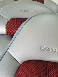 FUNDAS DE ASIENTO DE COCHE (2 piezas) | Hechas para SMART | Cuero plateado con red rojo-negro - Imagen 1 de 12