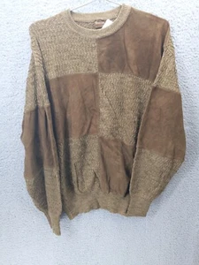 Brecos Herren Gr. L Made in Italy Patchwork Pullover Braun Strukturstrick - Bild 1 von 7