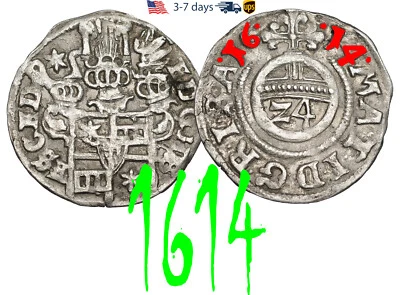 German Prussia Grossus, 1/24 Thaler 1614  Medieval Silver Coin #33258 - Image 1 of 3