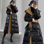 Women Winter Thigh-Waist Mid-Length Thickened Black Down Jacket Hooded Warm Coat