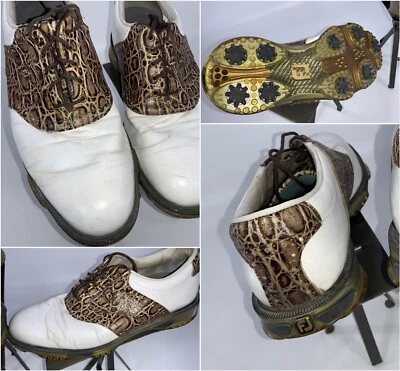 Zapatos de golf FootJoy DryJoys 11 M 53754 blanco marrón cocodrilo encaje YGI J2S-27 Foto 1 de 4