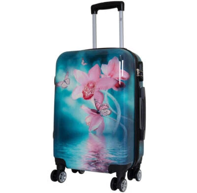 Hartschale Handgepäck Koffer klein Trolley bunt 4 Rollen Motiv Orchidee Blumen - Bild 1 von 4