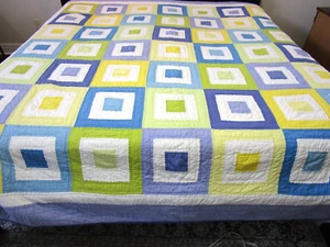 Pottery Barn Square Colorful Patchwork Queen or King Quilt Coverlet - Picture 1 of 7