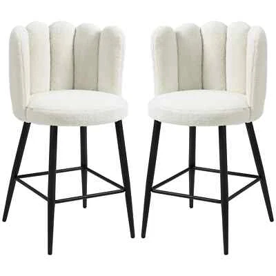 Bar Stools Set of 2, Faux Cashmere Upholstered Breakfast Bar Chairs, Modern - Image 1 of 4
