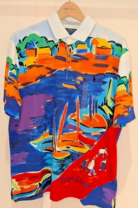 Neu mit Etikett Polo Ralph Lauren mehrfarbiges grafisches Poloshirt "Aquarell Segelboote" - Bild 1 von 4
