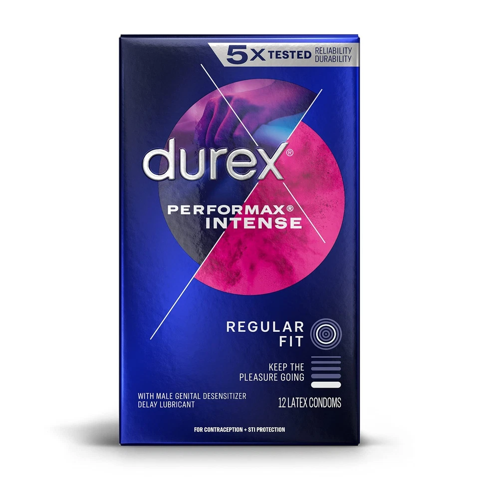Condones de látex acanalados Durex Performax Intense Climax Control + estuche de bolsillo plateado Foto 1 de 1