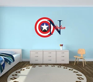 Custom Name & Initial Shield Vinyl Wall Decal Nursery -Kid's Room Decor - Picture 1 of 1