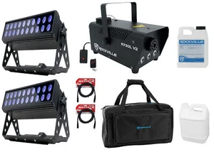 (2) American DJ UV LED BAR20 IR DMX Bar Blacklights w/Remote+Fogger+Bag+Cables - Picture 1 of 12