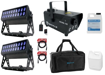 (2) American DJ UV LED BAR20 IR DMX Bar Blacklights w/Remote+Fogger+Bag+Cables - Image 1 of 4